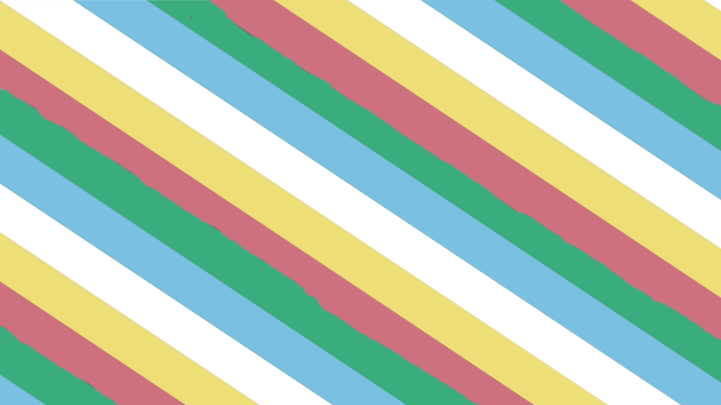Repeating diagonal stripes of white, yellow, muted red, green, cyan.